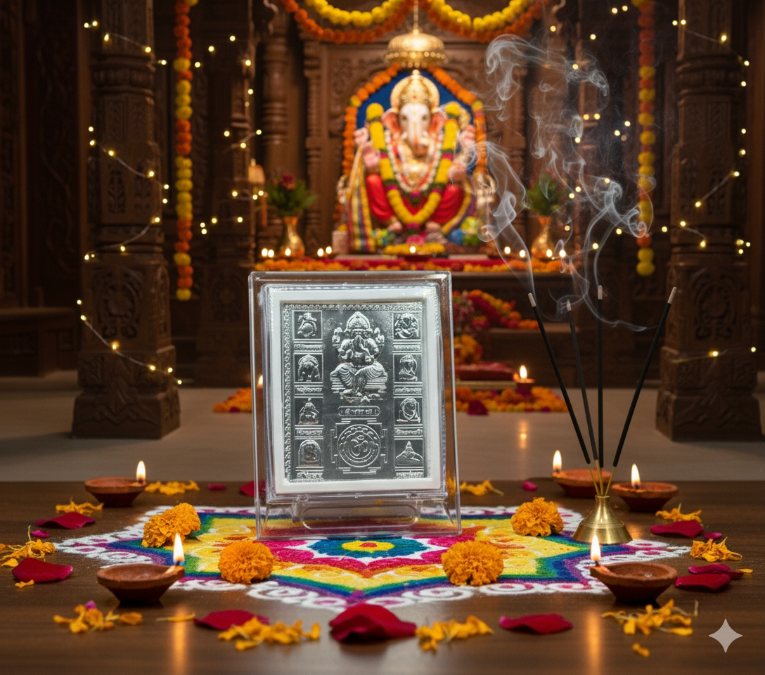 Ashta Ganesh Yantra Frame – 999 Pure Silver (Divine Ashta Vinayak Design)