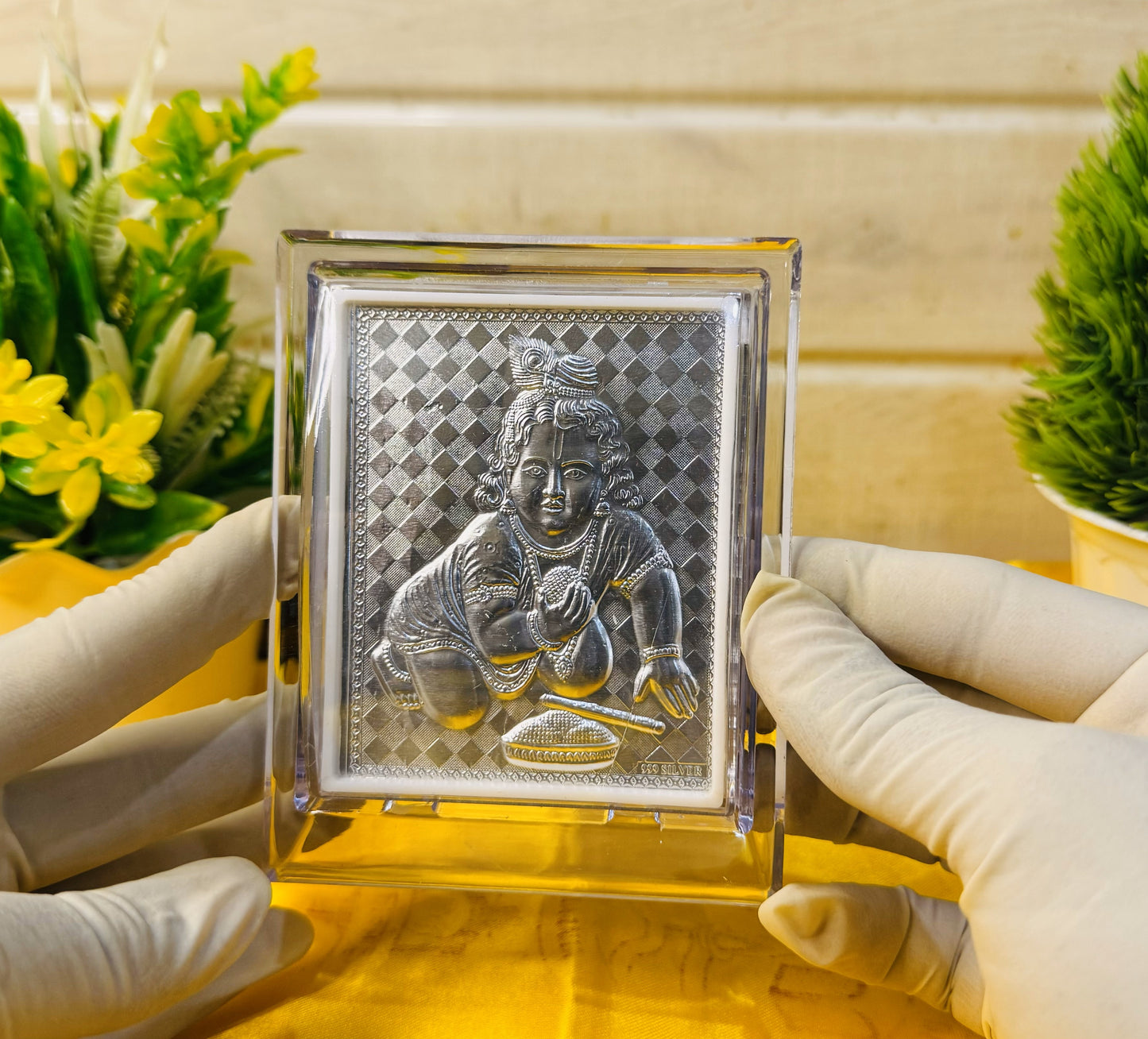 999 Silver Bal Krishna Makhan Chor Frame – Encased in Crystal