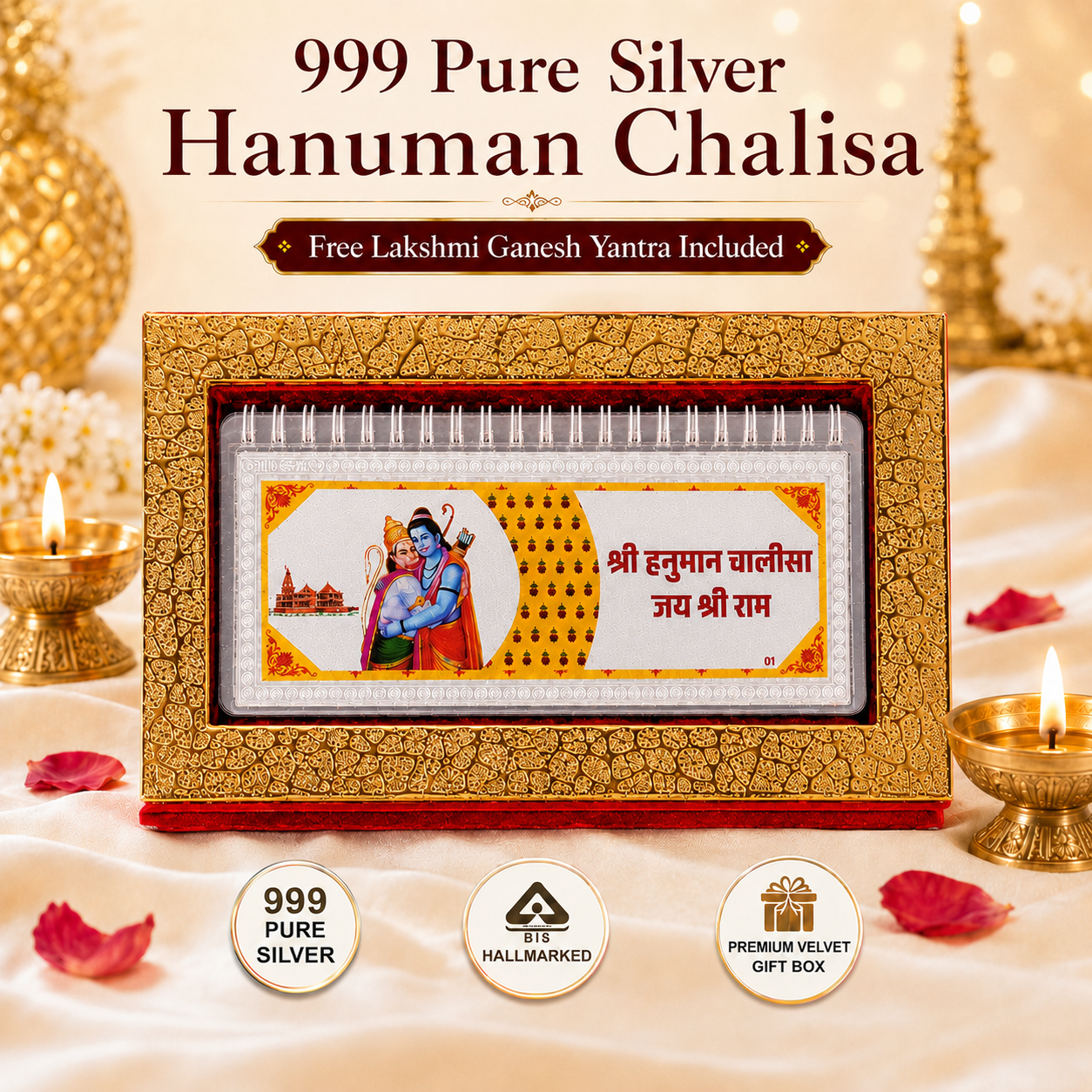 Large Size 999 Pure Silver Hanuman Chalisa – Divine Spiritual Gift