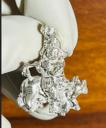 🐄 Krishna on Cow Pendant – Pure Silver | Flute Playing Gopal Ji in Divine Form