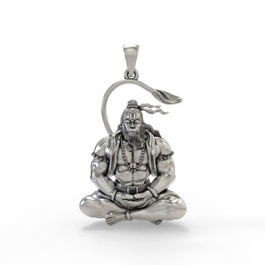 🙏 Hanuman Dhyan Mudra Pendant – 925 Pure Silver | Divine Strength in Every Detail