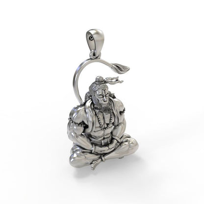 🙏 Hanuman Dhyan Mudra Pendant – 925 Pure Silver | Divine Strength in Every Detail