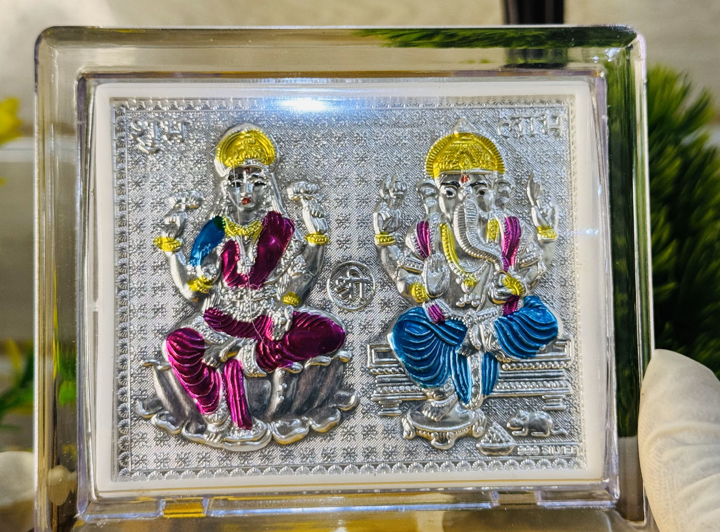 999 Silver Lakshmi Ganesh Frame – Encased in Crystal